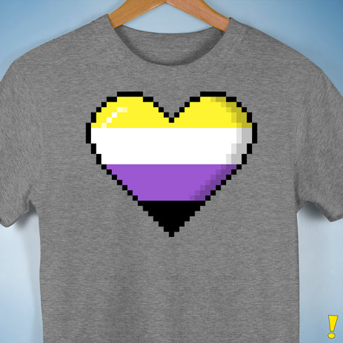 Nonbinary Pride 8-Bit Pixel Heart Premium Unisex T-Shirt - Grey Heather